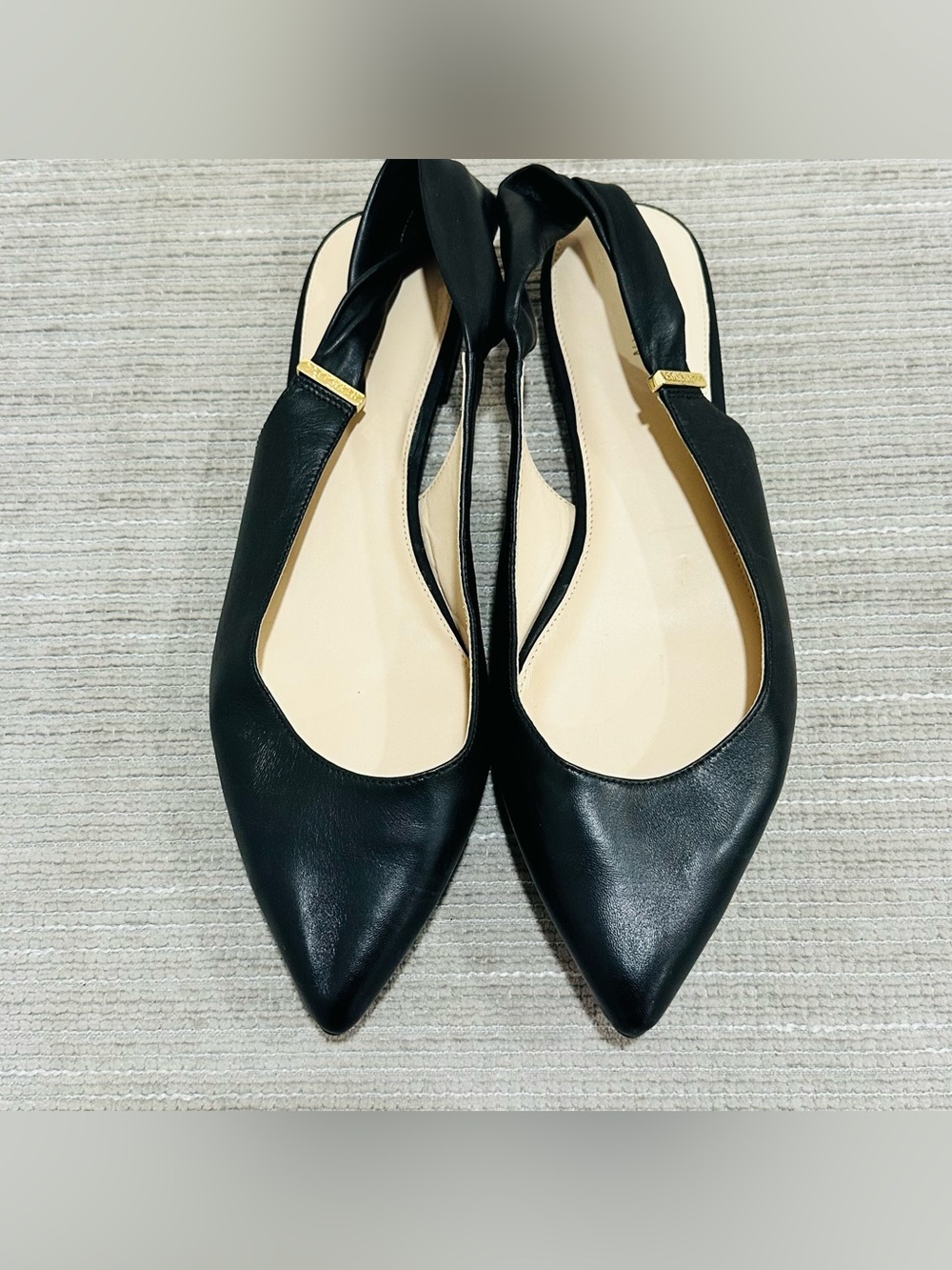 Cole Haan Eden Skimmer Ballet Flats Black Leather Pointed Toe Slingback Sz10,5 - Picture 5 of 10